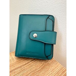 Bostanten Leather Blue Teal Bifold Wallet Genuine Leather Money Card Holder